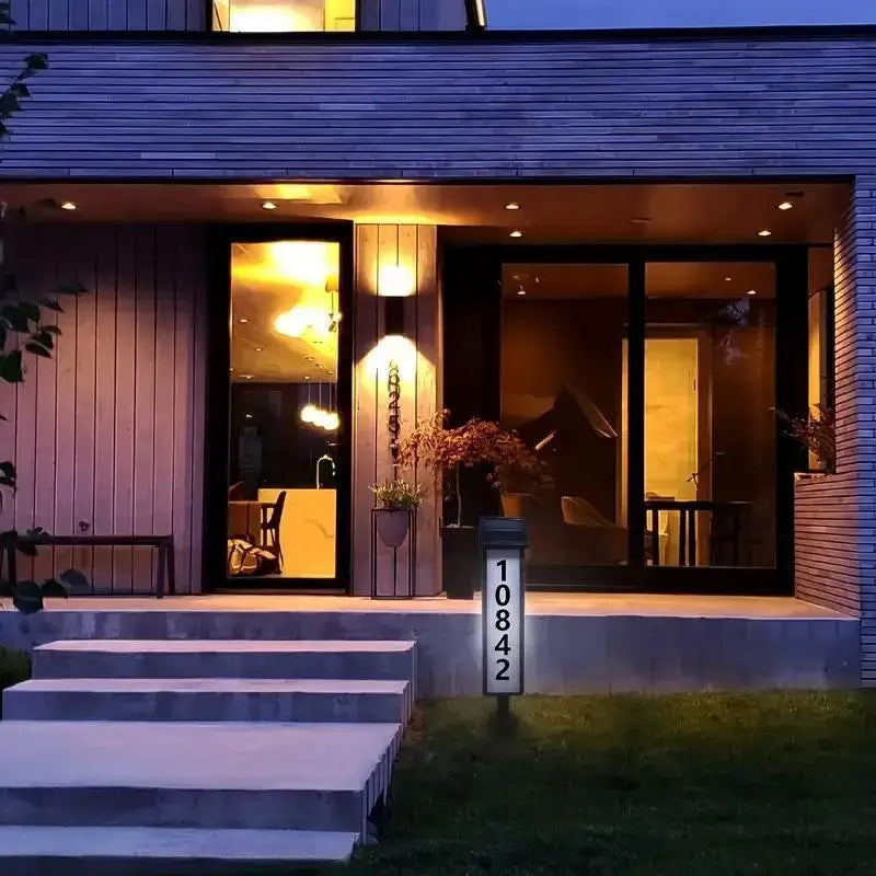 Solar Energy House Light With Rod, Solar Address Sign Lighted House Number with 2 Light Modes, Outdoor Waterproof Address Number