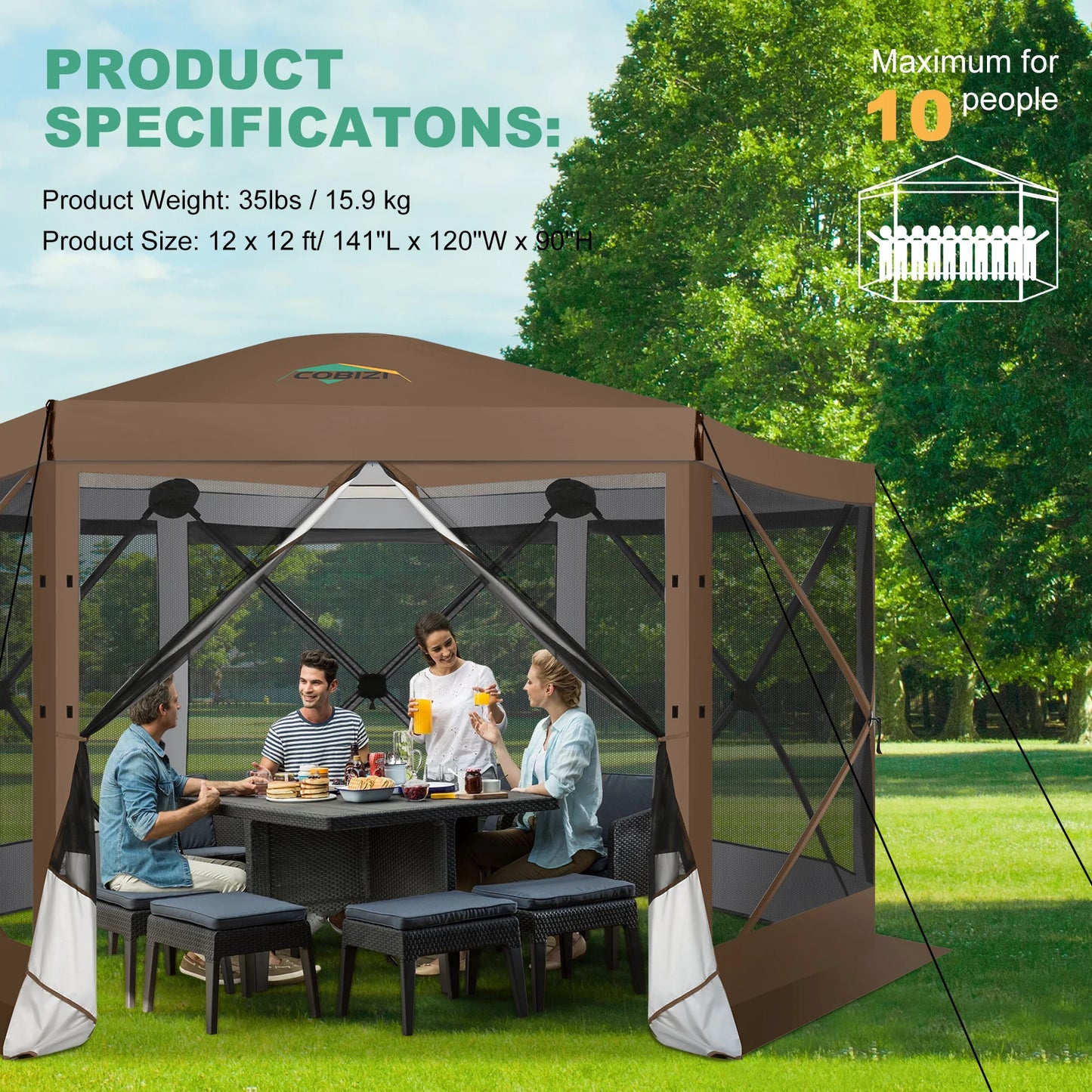 Pop Up Gazebo 12'x12' 6-Sided Screen House Tent for Camping, Outdoor Instant Stargazing Gazebo Canopy with Awning 2.0 ,Hub Tent
