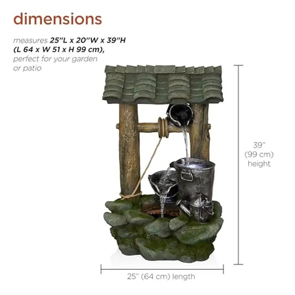 Outdoor LED Water Fountain with Warm White Lights Durable Polystone Garden Patio Decor 39"H