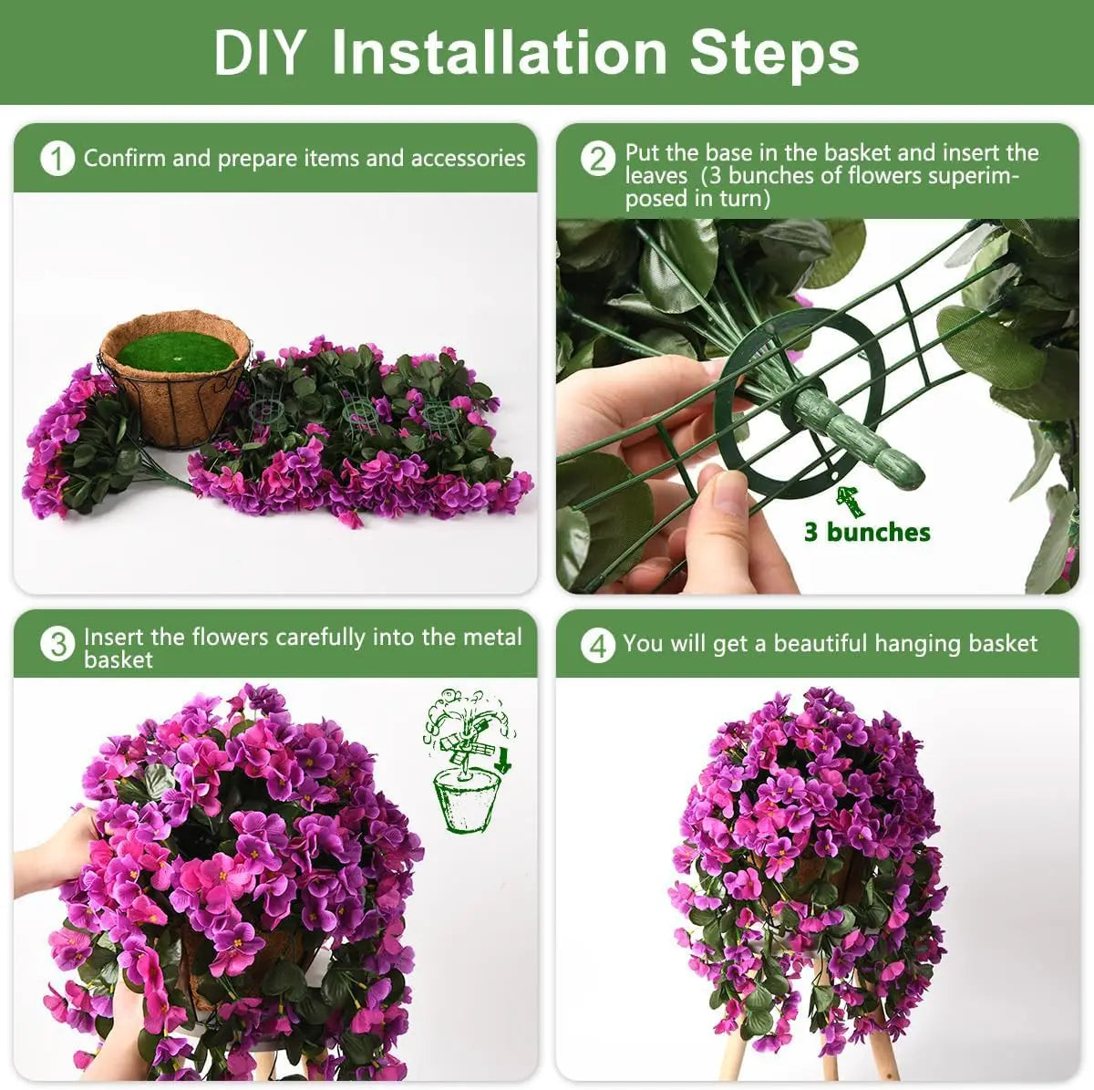 INQC Artificial Fake Hanging Plants Flowers Basket for Summer Outdoor Outside Decoration,Faux Silk Begonia Flower in Planter