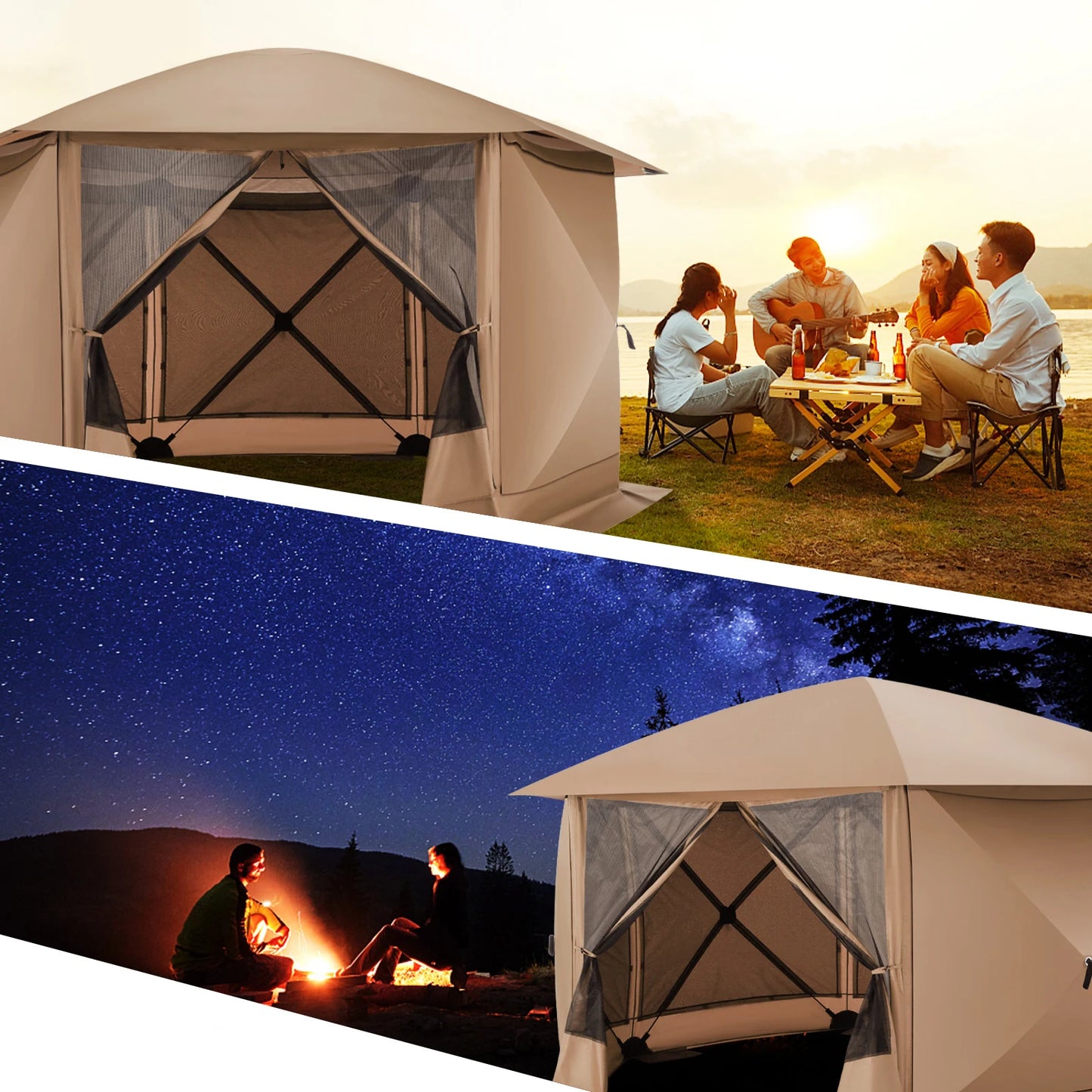 Pop up Gazebo Screen Tent Screen House for Camping, 12x12ft Camping Gazebo Outdoor Screened Gazebo with Sidewalls, Portable Hub