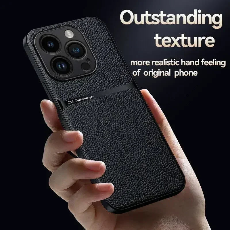 Leather For Magsafe Magnetic Car Holder Phone Case For iPhone 16 15 14 13 12 Pro Max Luxury Matte Shockproof Cover