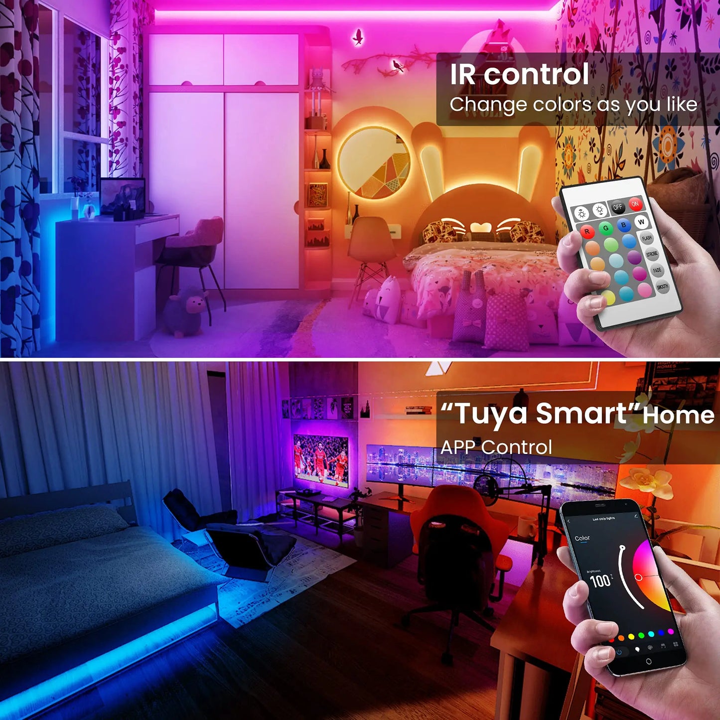 Smart WiFi Led Lights 100ft, Tuya App Controlled Work with Alexa and Google Assistant, Timer Schedule Color Changing forBedroom
