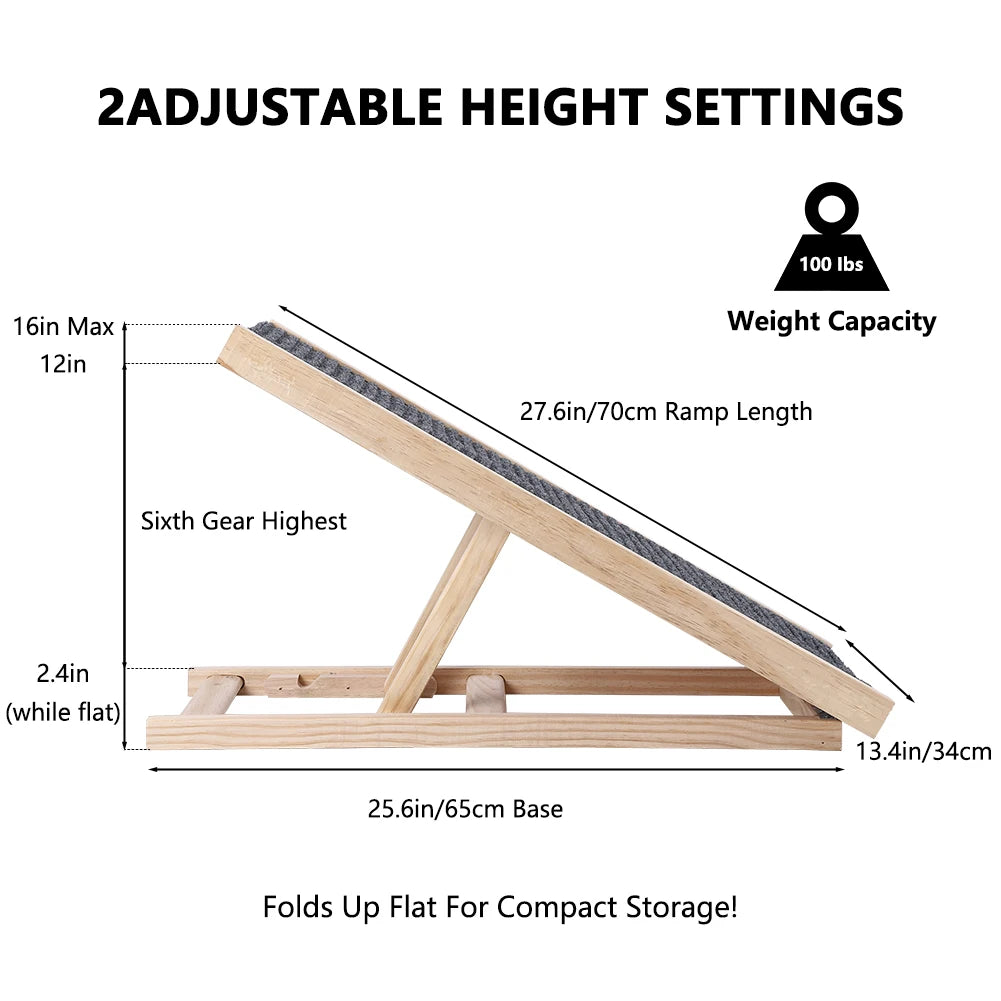 Pet Dog Ramp Ladder Natural Pine Wooden Lightweight Pet Supplies Folding Anti-skid Adjustable 2 Height Climbing Ladder