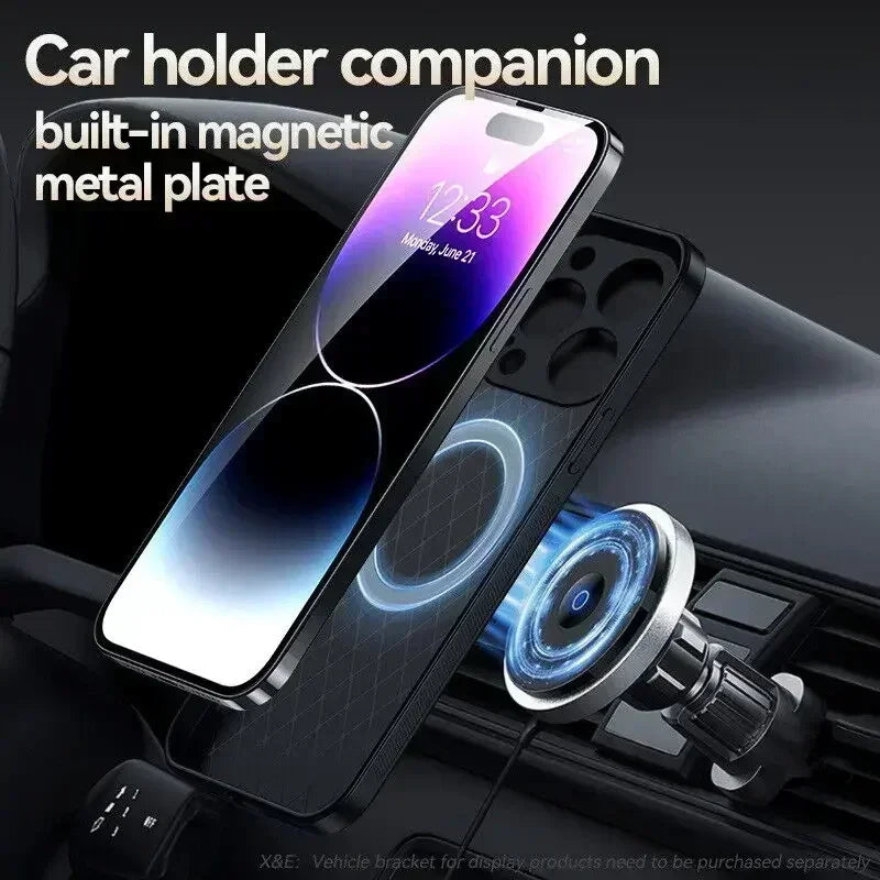 Leather For Magsafe Magnetic Car Holder Phone Case For iPhone 16 15 14 13 12 Pro Max Luxury Matte Shockproof Cover