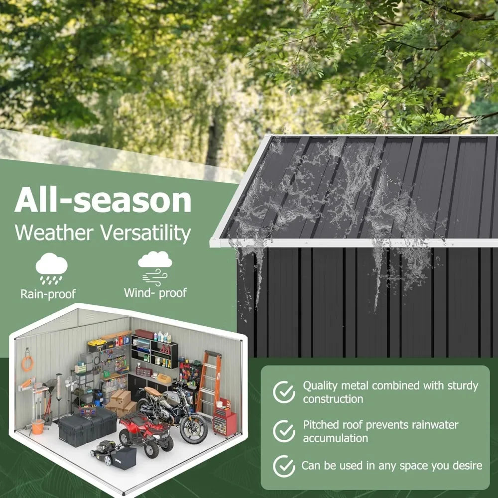 10x10 FT Outdoor Storage Shed,Updated Frame Structure and Lockable Doors, Metal Tool Sheds for Backyard Garden Patio Lawn, Grey