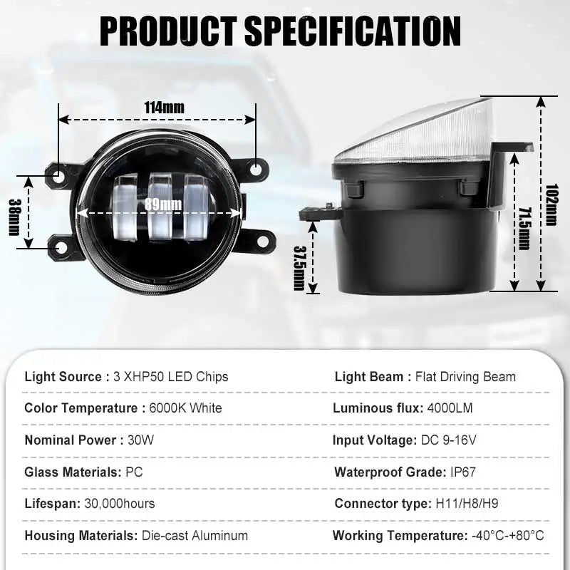 3 inch LED Fog Light 30W 6000K White Flat Driving Beam Off Road Driving Lamp For Toyota 4Runner Avalon Camry Corolla Highlander