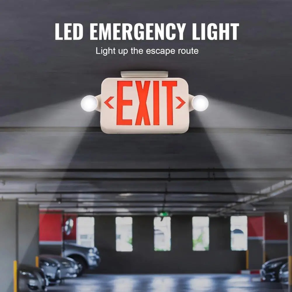 Exit Sign with Emergency Lights, Two Adjustable Heads Emergency Exit Light with Battery Backup, Combo Red Letter Fire