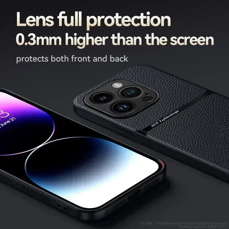 Leather For Magsafe Magnetic Car Holder Phone Case For iPhone 16 15 14 13 12 Pro Max Luxury Matte Shockproof Cover