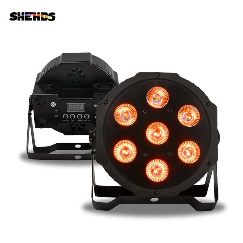 SHEHDS 1pcs LED Flat Par RGBWA+UV 7x18W DMX512 Light Stage Light For Home Entertainment Performances Club Party Stage