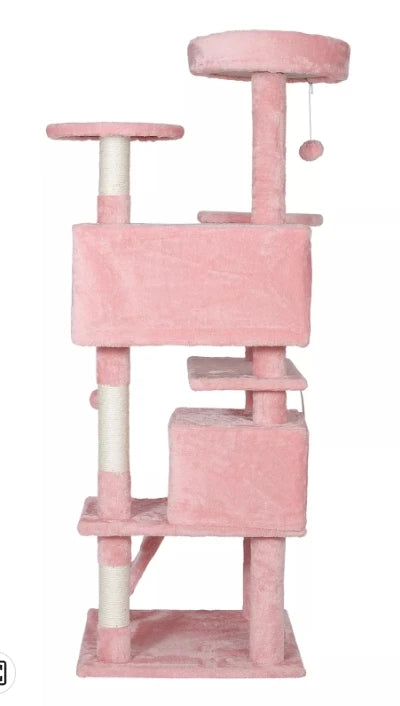 55 Inch Cat Tree Tower Activity Center Playing House Grey Beige Blue Brown Pink