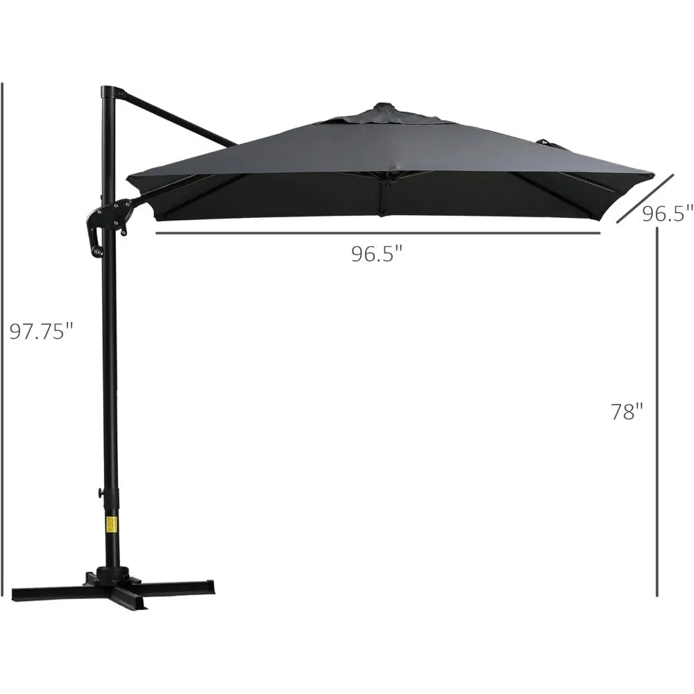 8FT Cantilever Patio Umbrella with 360 Degree Rotation