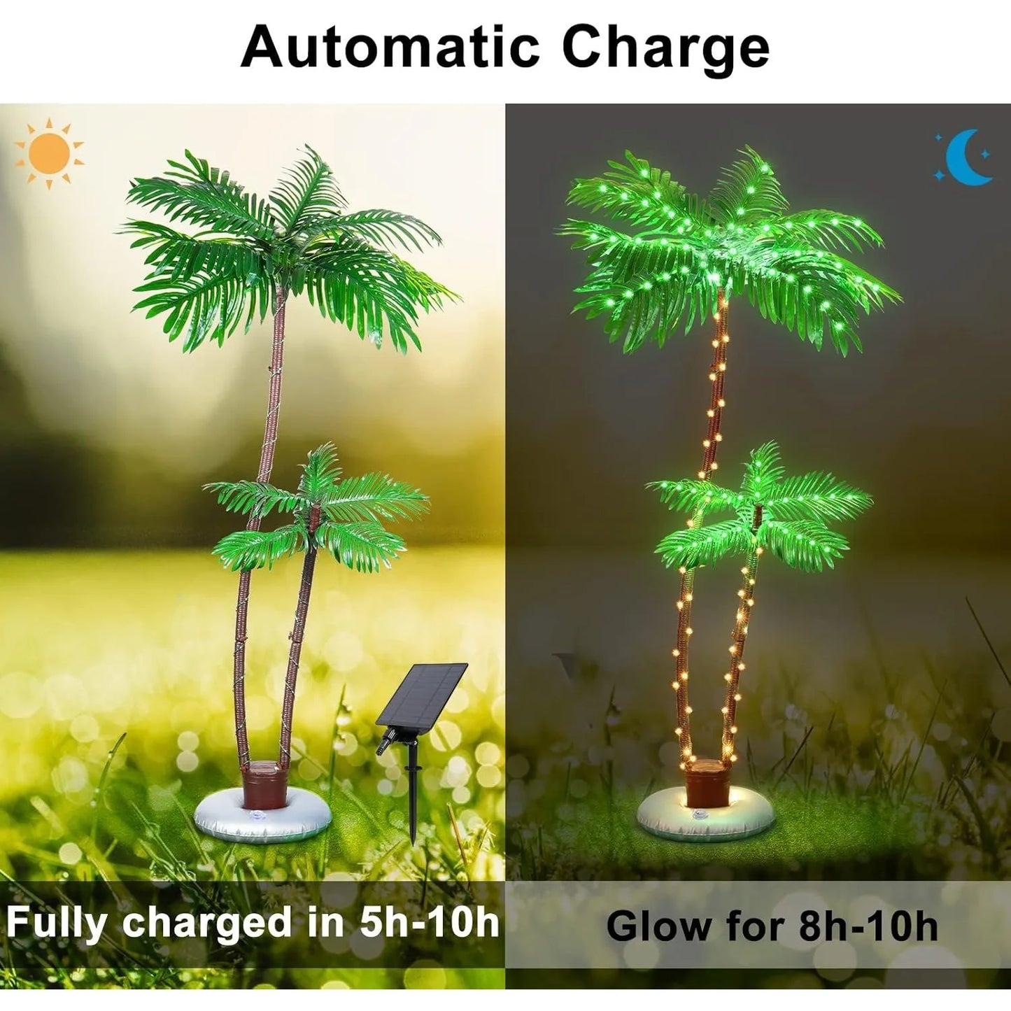 Solar-Powered LED Artificial Palm Trees for Outdoor Pool/Patio/Bar - Tropical & Christmas Party Decor Lights