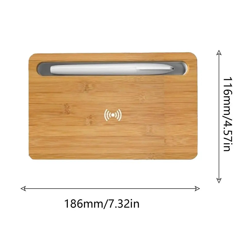 10W Wireless Charger Pad Stand Desktop Wooden Tray Holder