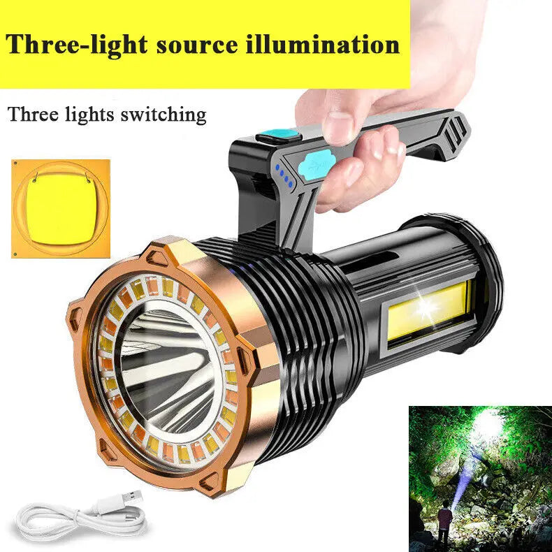 Rechargeable LED Flashlight 8-Modes Searchlight Spotlight Portable Super Bright