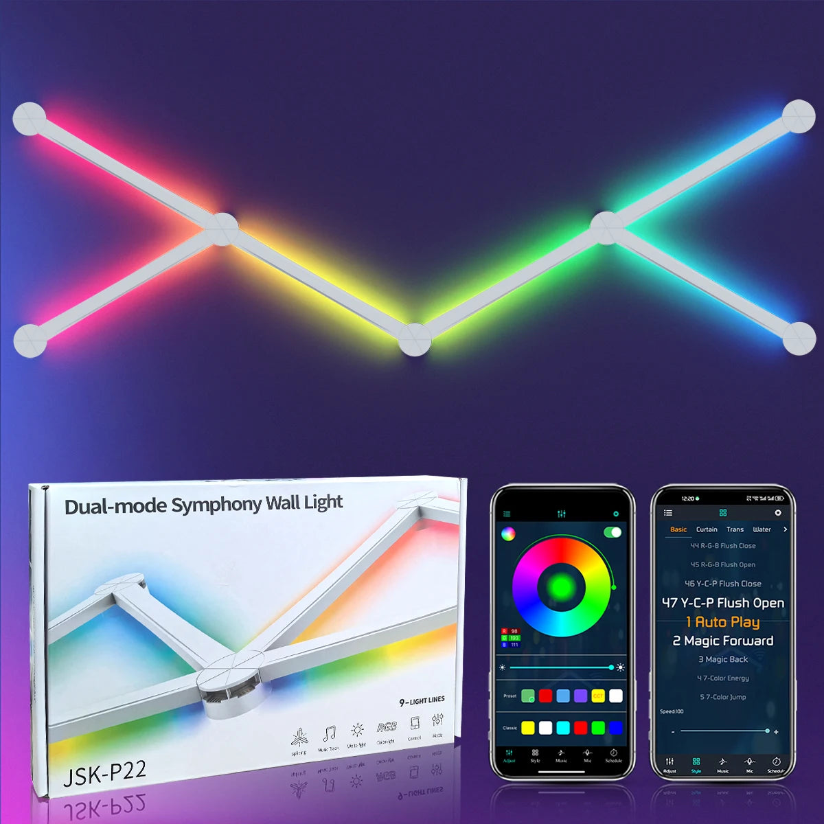 Mexllex 6/9PCS RGB Smart LED Wall Light Bars for Home
