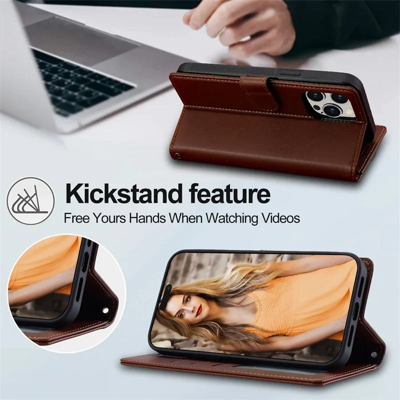 2 in 1 High Quality Retro Magnetic Flip Leather Case for iPhone 16 15 14 13 12 11 XR XS SE 2024 Wallet Card Cover Phone Case