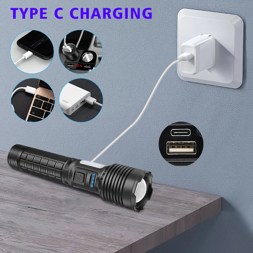 Retractable Portable Zoom Led Flashlights Built-in Battery