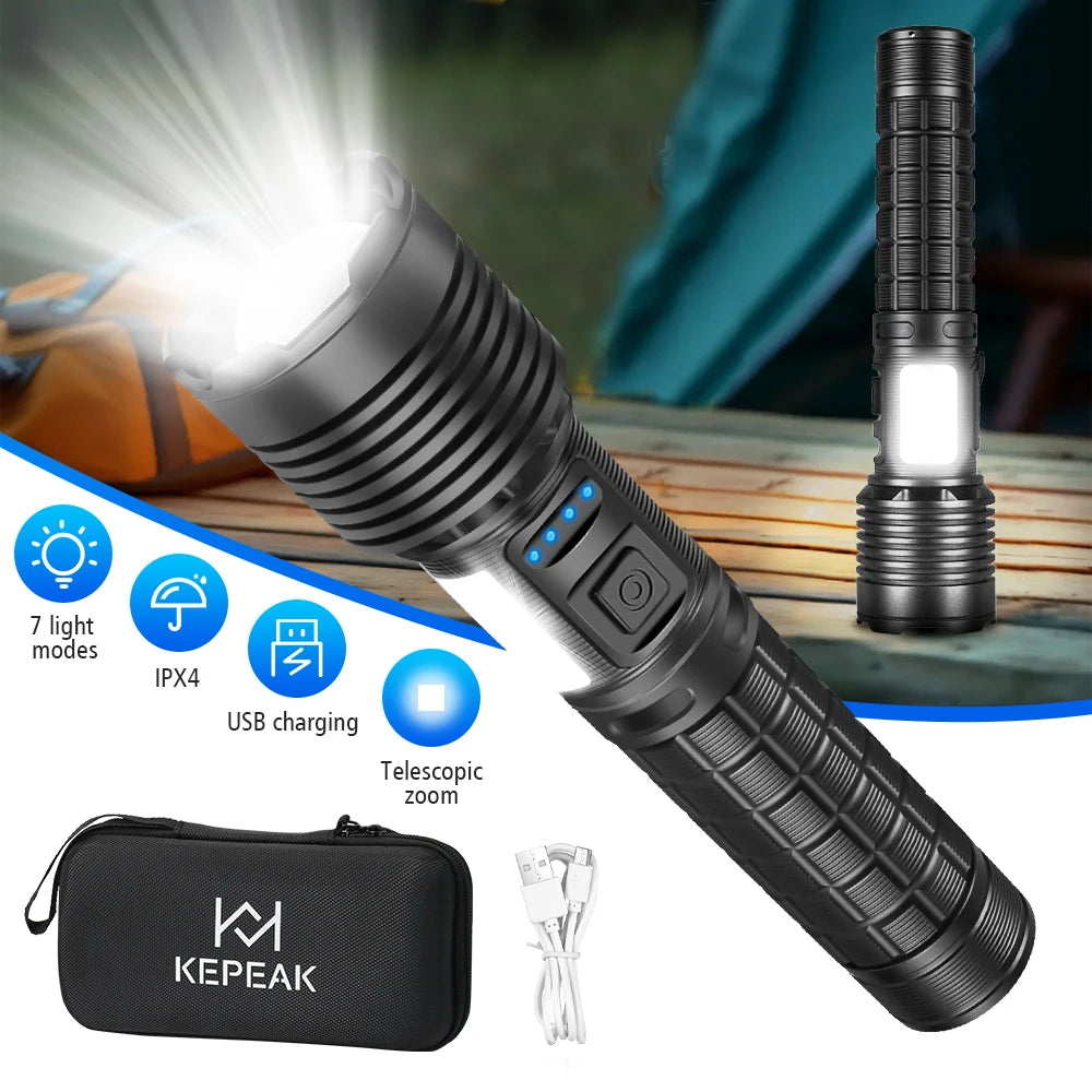 Retractable Portable Zoom Led Flashlights Built-in Battery