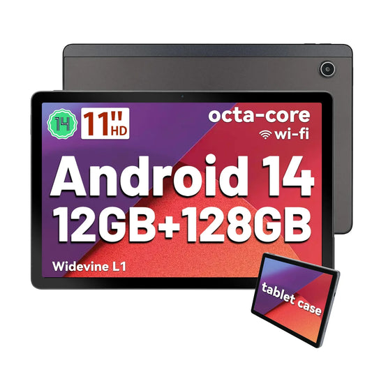 11 inch Tablet Android 14 with Octa-Core Processor, 12GB RAM+128GB ROM(1TB TF), 5MP+13MP, Split-Screen 6800mAh, Tablet with Case