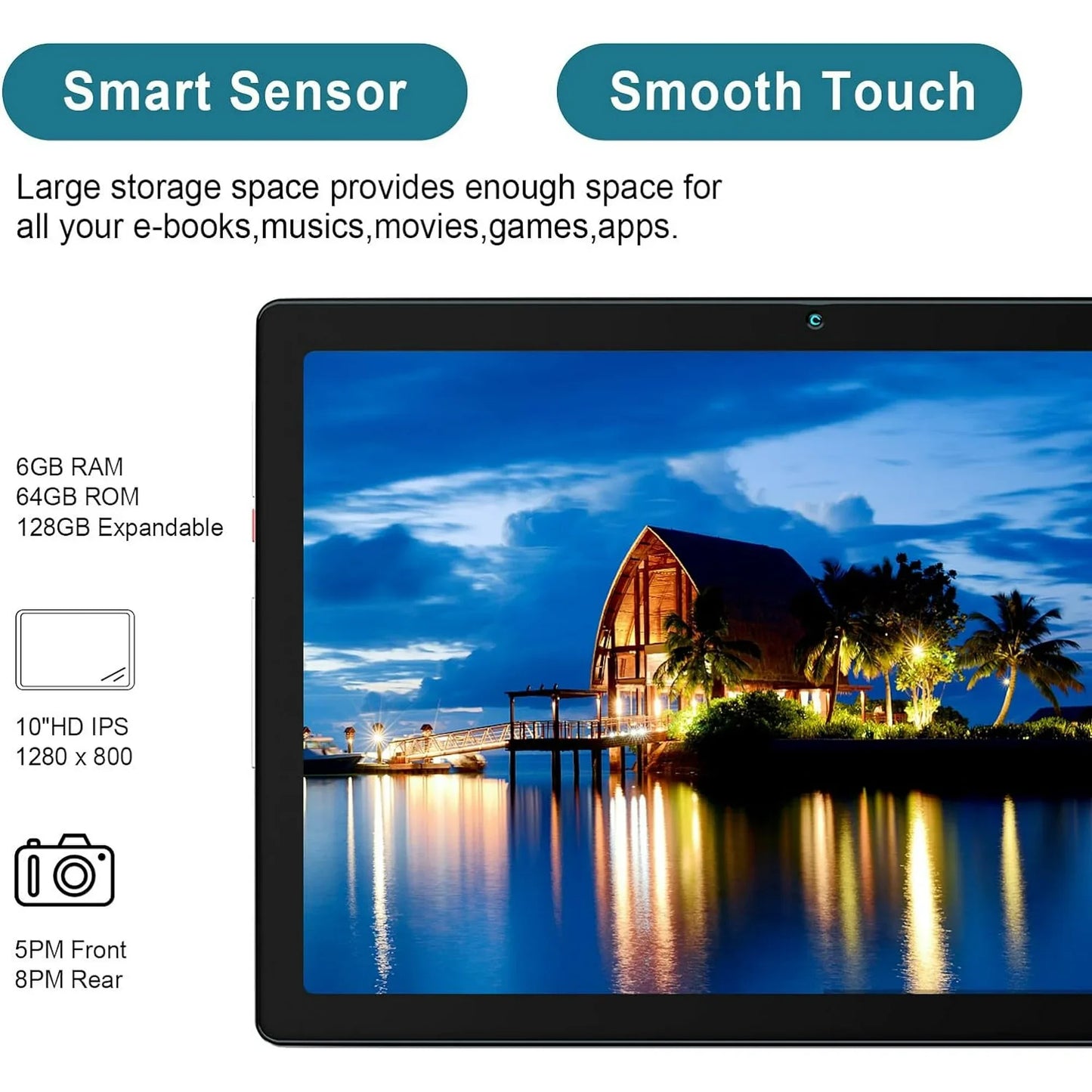 BESTSKI 10.1 inch Tablet, 6GB(4+2) RAM, 64GB ROM, 128GB Expand, 5000mAh, 1280x800 HD Touch Screen, 5MP+8MP Dual Camera (Silver)