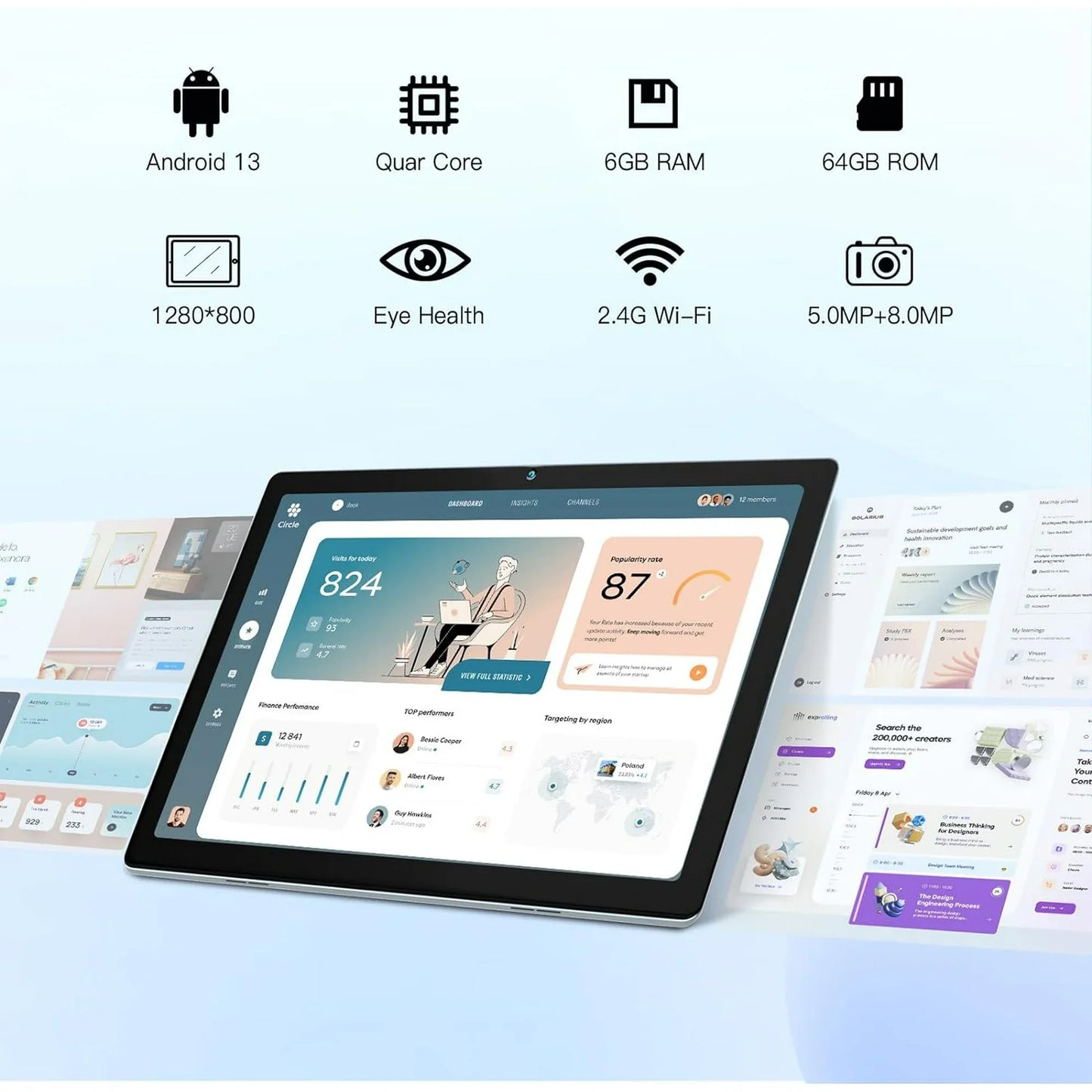 BESTSKI 10.1 inch Tablet, 6GB(4+2) RAM, 64GB ROM, 128GB Expand, 5000mAh, 1280x800 HD Touch Screen, 5MP+8MP Dual Camera (Silver)