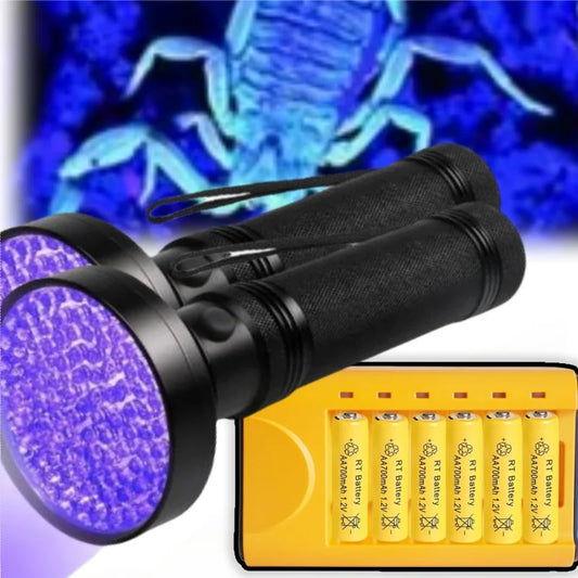 Skywolfeye 2PC Purple UV Flashlight 100 LED with Battery