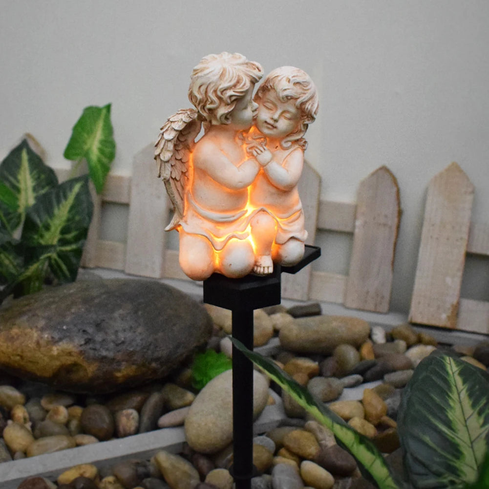 Resin Angel Solar Light Waterproof Crafts Yard Landscape Lamp Wings Angel Garden Solar Sculpture for Garden Balcony Yard