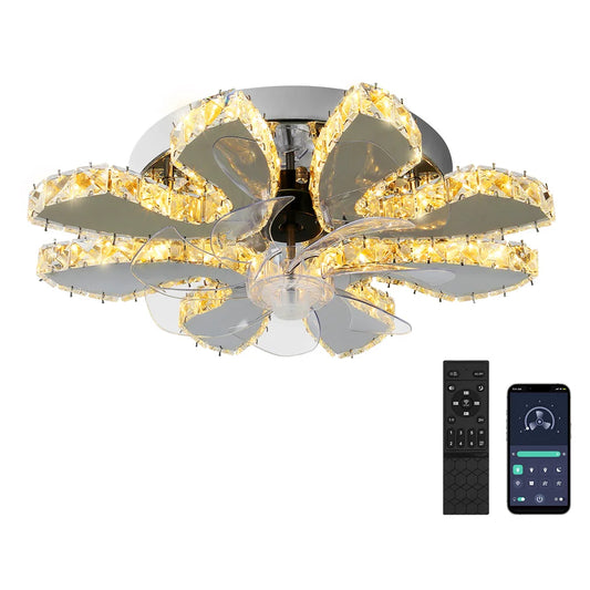 Luxury Crystal Ceiling Fan Lamp Led APP Remote Control Invisible Blade Variable Ceiling Chandelier Lamp For Bedroom Living Room