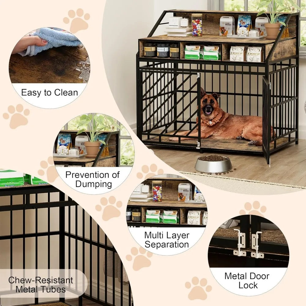 43.3 Inch Dog Furniture Crate with Drawers for Large Dogs
