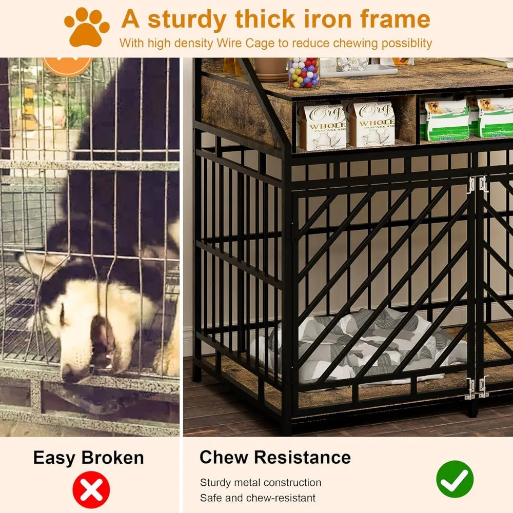 43.3 Inch Dog Furniture Crate with Drawers for Large Dogs