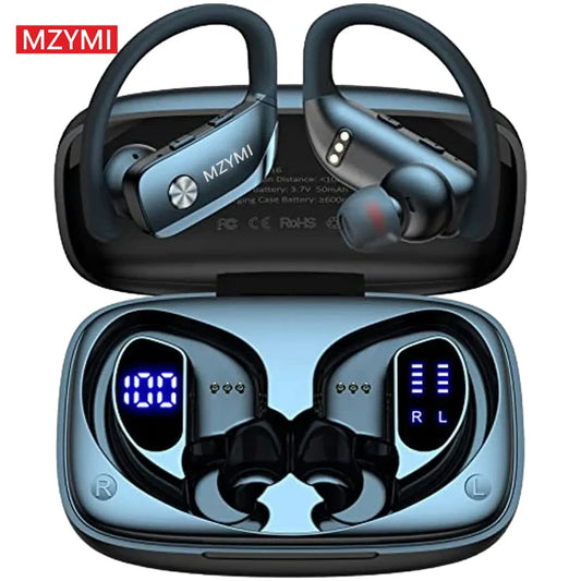 MZYMI Over-Ear Headphones Earhook T16 Bluetooth Earbuds In Ear Sports Earphones Hifi Sound Gaming Headsets LED Display For Phone