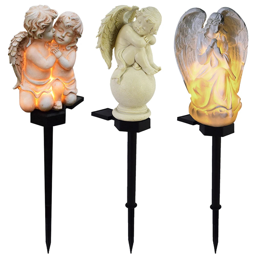 Resin Angel Solar Light Waterproof Crafts Yard Landscape Lamp Wings Angel Garden Solar Sculpture for Garden Balcony Yard