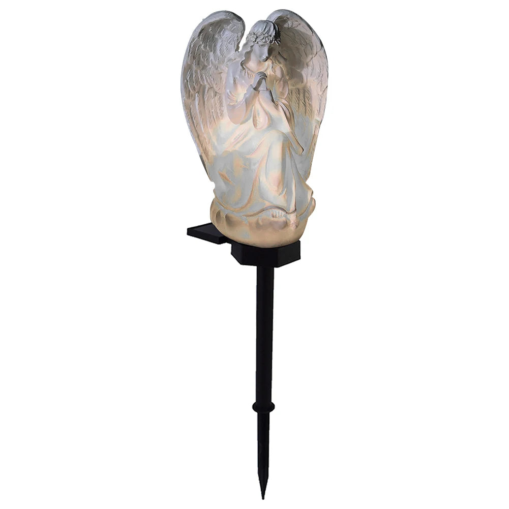 Resin Angel Solar Light Waterproof Crafts Yard Landscape Lamp Wings Angel Garden Solar Sculpture for Garden Balcony Yard