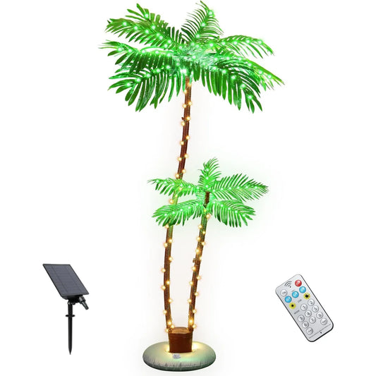 Solar-Powered LED Artificial Palm Trees for Outdoor Pool/Patio/Bar - Tropical & Christmas Party Decor Lights