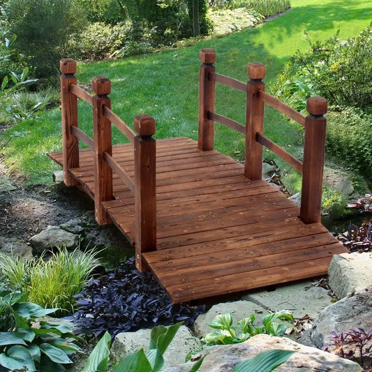 Garden Arch Bridge 5FT Wooden Footbridge Decorative Backyard Bridge, Garden Yard,Garden Bridge Arc Walkway 59"L x 26.38"W x 22"H