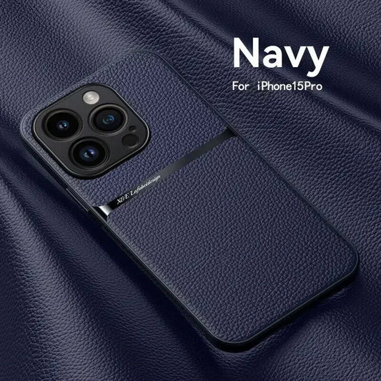 Leather For Magsafe Magnetic Car Holder Phone Case For iPhone 16 15 14 13 12 Pro Max Luxury Matte Shockproof Cover