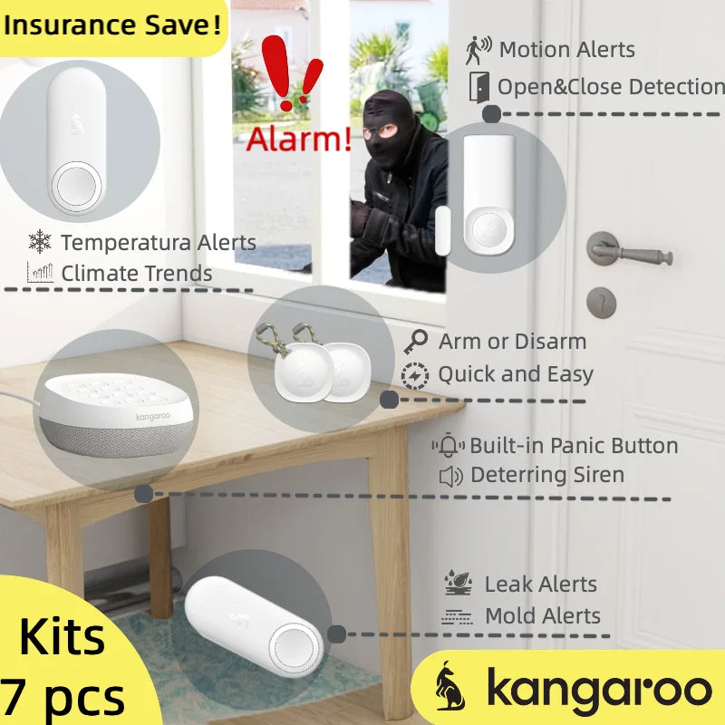 7 Ps Wifi Smart Home Alarm Kit with Water Leak and Motion Alerts