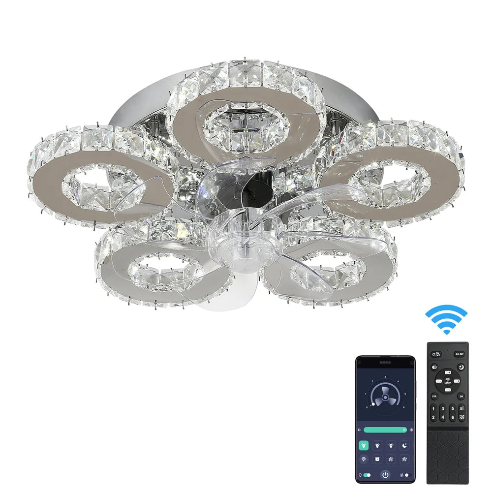 Luxury Crystal Ceiling Fan Lamp Led APP Remote Control Invisible Blade Variable Ceiling Chandelier Lamp For Bedroom Living Room