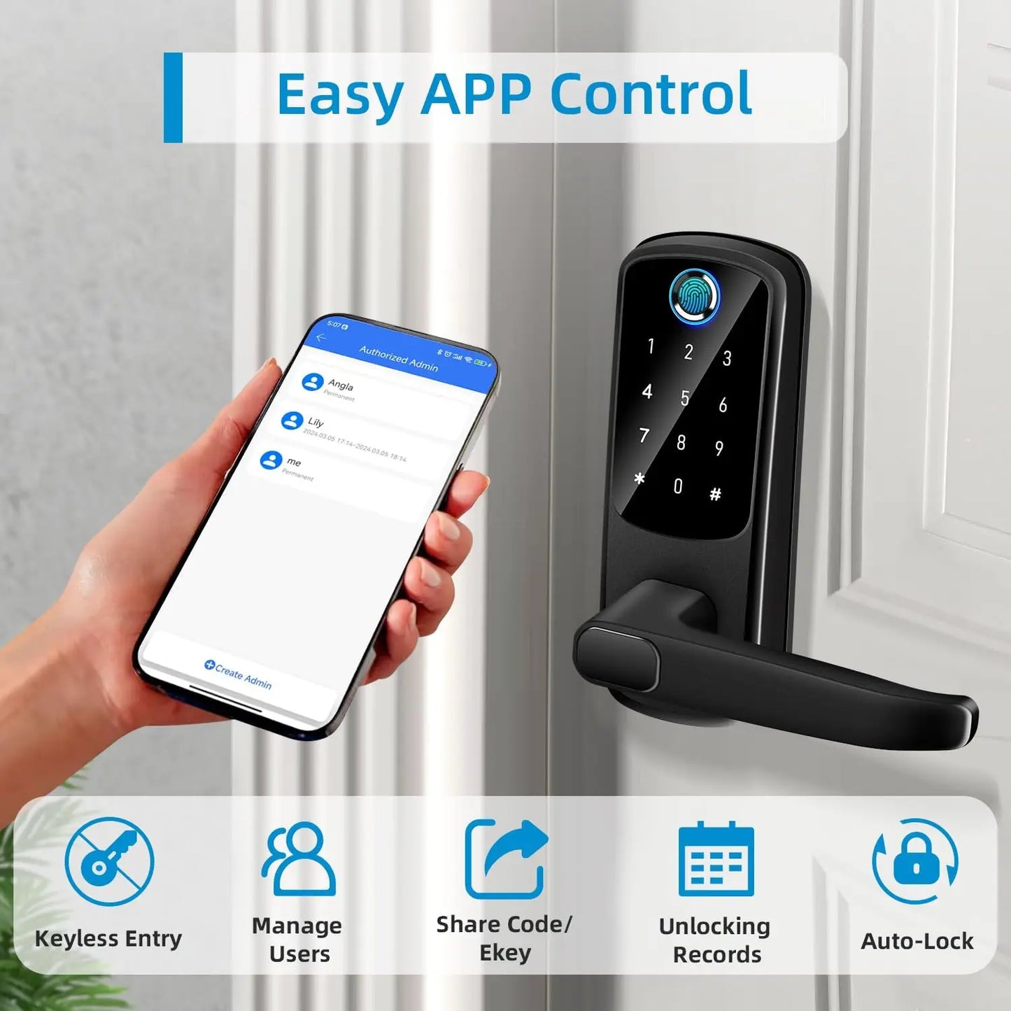 CIEPOJIT Smart Lock 5 In 1 Door Lock Biometric Control