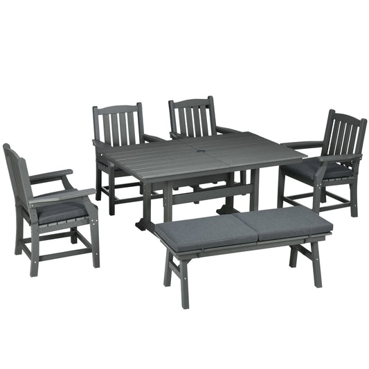 Outsunny 6 Pieces Patio Dining Set with Umbrella Hole, Cushions, Gray