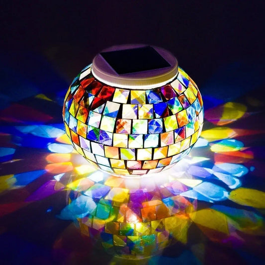 Color changing solar glass mosaic ball LED courtyard light, rechargeable outdoor waterproof solar night light