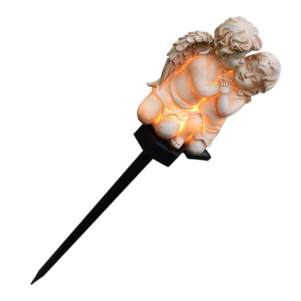 Resin Angel Solar Light Waterproof Crafts Yard Landscape Lamp Wings Angel Garden Solar Sculpture for Garden Balcony Yard