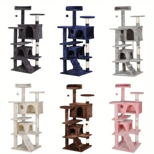 55 Inch Cat Tree Tower Activity Center Playing House Grey Beige Blue Brown Pink