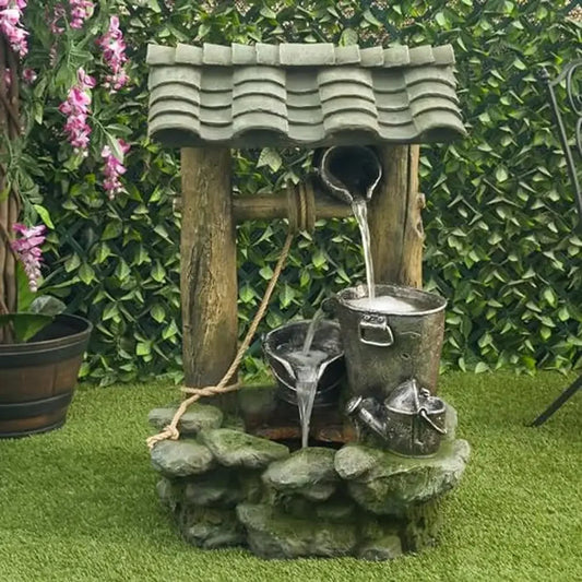 Outdoor LED Water Fountain with Warm White Lights Durable Polystone Garden Patio Decor 39"H