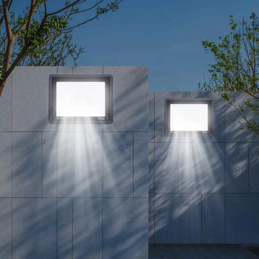 2Pcs LED Flood Light with Plug Outdoor 6000-6500K Daylight White IP66 Waterproof for Backyard Garage