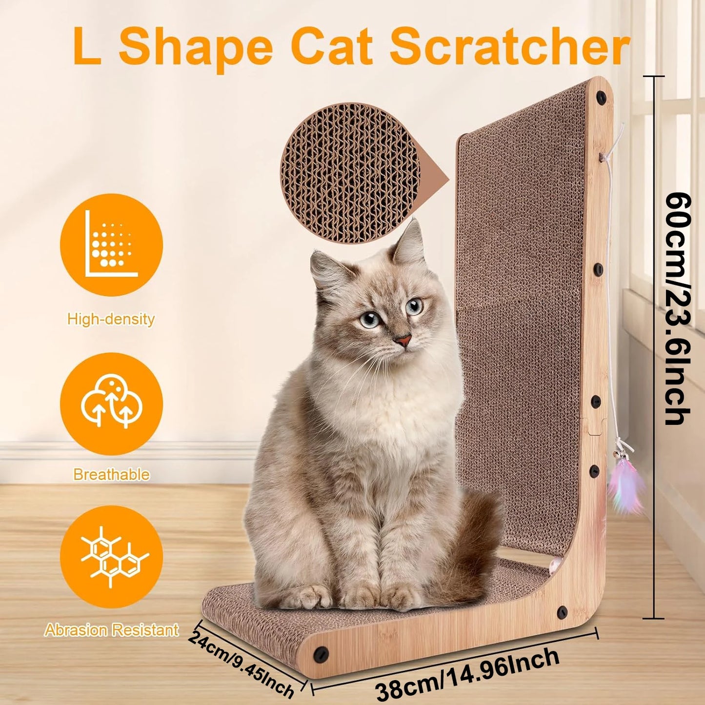 L Shape Cat Scratcher, 23.6 Inch Cat Scratch Pad Indoor