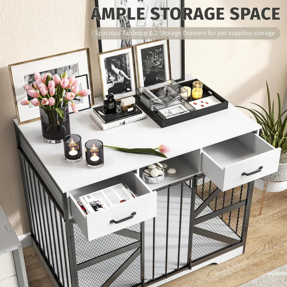 Dog Crate Furniture for Large Indoor Dogs with 2 Drawers