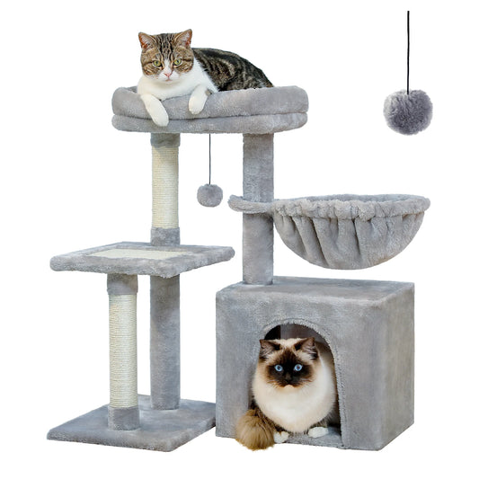 Cat Tree Cat Tower for Indoor Cats with Hammock Grey