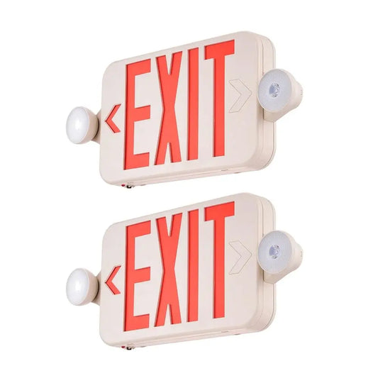Exit Sign with Emergency Lights, Two Adjustable Heads Emergency Exit Light with Battery Backup, Combo Red Letter Fire